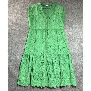 Sundance Dress Womens PXL Green Eyelet Embroidered Button Front Midi Cotton